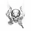 skeleton is smoking and drinking  tattoo design idea