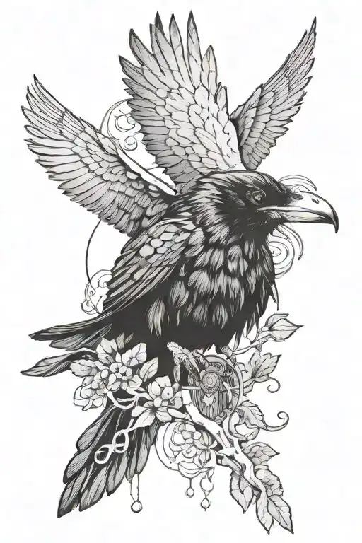 realistic nordic raven listening to lorna shore tattoo design idea