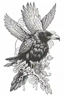 realistic nordic raven listening to lorna shore tattoo design idea