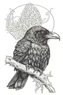 realistic nordic raven listening to lorna shore tattoo design idea
