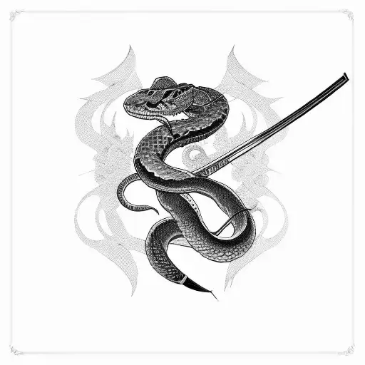 Samurai who sword a snake  tattoo design idea