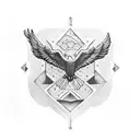 Eagle wings in the background, with lettering reading "Curado por Deus" tattoo design idea