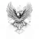 Eagle wings in the background, with lettering reading "Curado por Deus" tattoo design idea