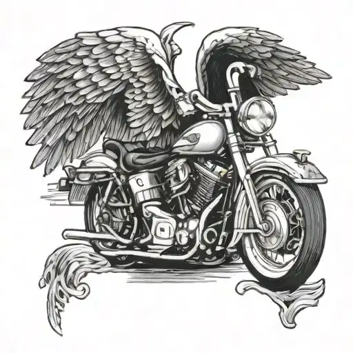 v twin Harley engine with eagle wings tattoo design idea