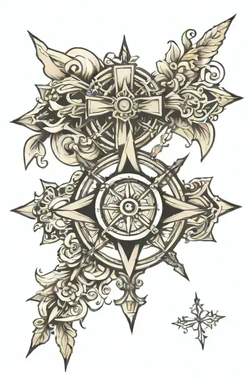 cross compass tattoo design idea