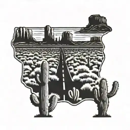 road to monument valley with a cactus  tattoo design idea