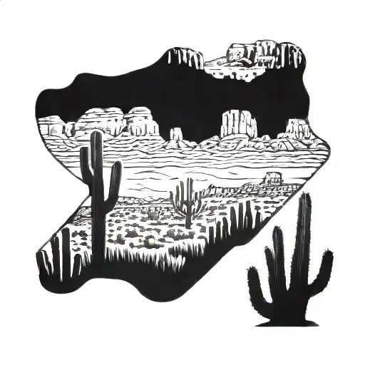 monument valley road 66 cactus tattoo design idea