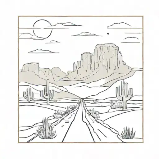 road to monument valley with a cactus  tattoo design idea