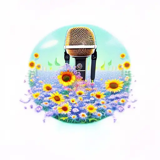 sunflowers with a microphone and music notes  tattoo design idea