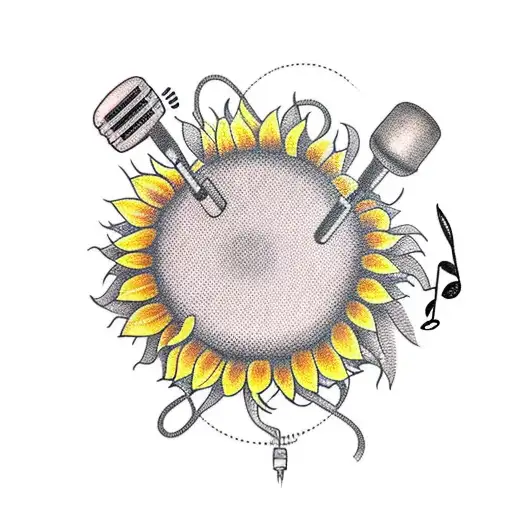 sunflowers with a microphone and music notes  tattoo design idea