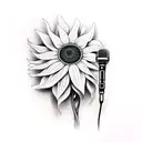 sunflowers with a microphone and music notes  tattoo design idea