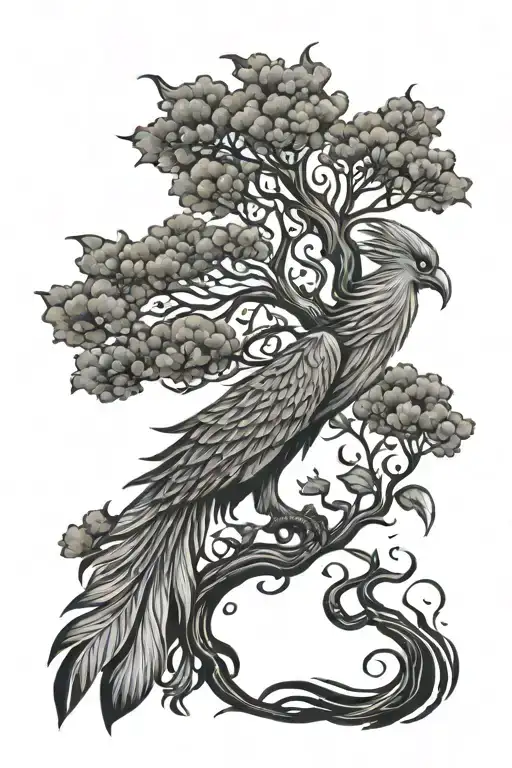 tree of life phoenix rising from the ashes tattoo design idea