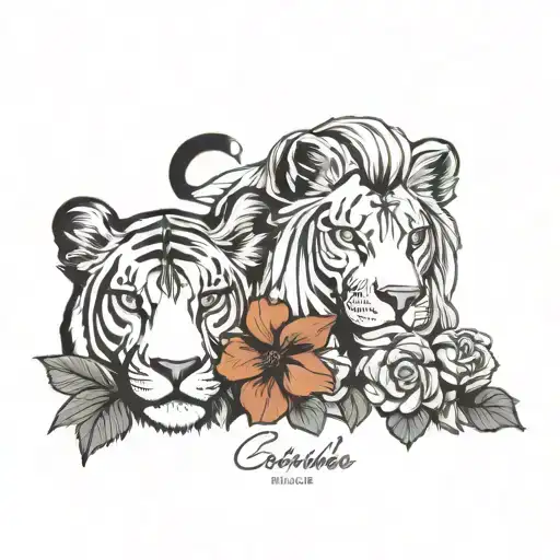 lion lioness roses, hibiscus flowers Harley Quinn Great Dane , Scorpio Pisces  tattoo design idea