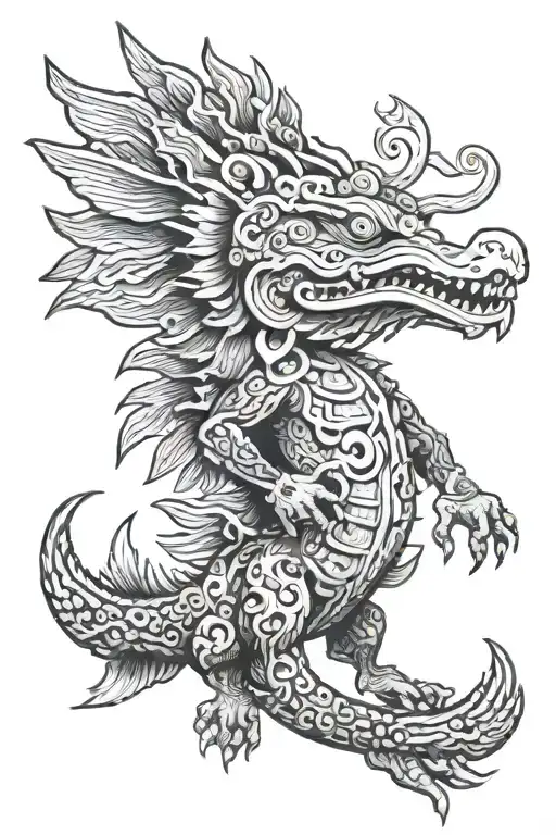axlotl as the mayan god kukulkan full body arising tattoo design idea