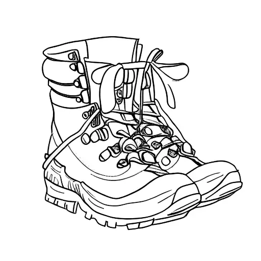 A minimalist tattoo of a hiking boot stepping on a mountain peak tattoo design idea