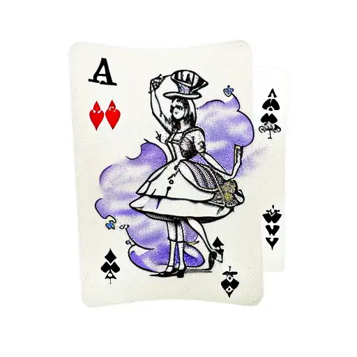 alice in wonderland, violets, tea cups, pocket watch, playing cards, scary tattoo design idea