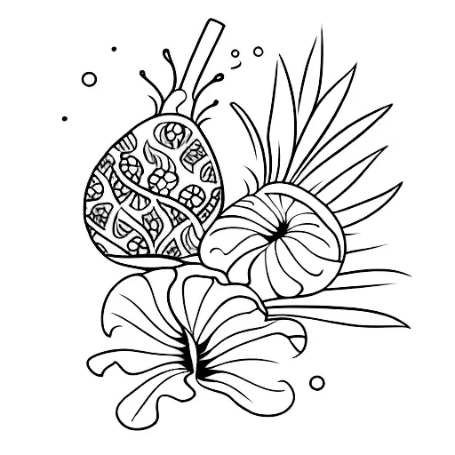 A pair of maracas with tropical flowers intertwined tattoo design idea