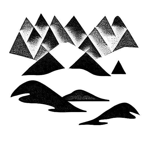 Mountain Scene with river and trees tattoo design idea