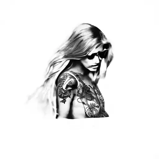 a woman with long blonde hair tattoo design idea