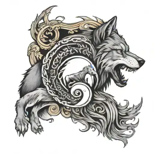Yin yang wolf howling tattoo design idea
