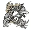 Yin yang wolf howling tattoo design idea
