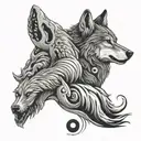 Yin yang wolf howling tattoo design idea