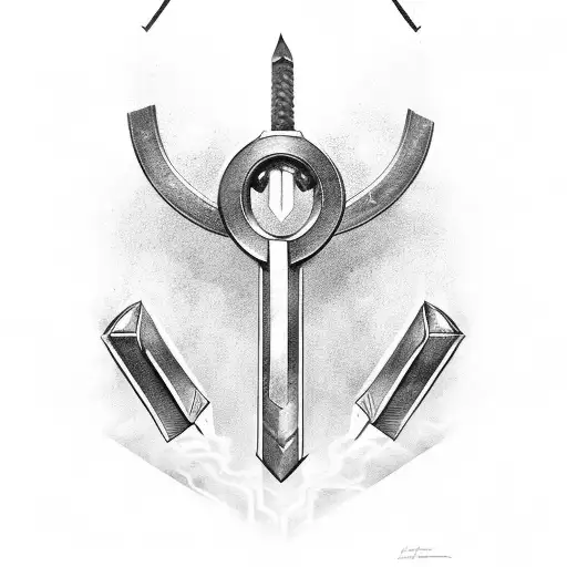 A futuristic interpretation of the Thor's hammer with mechanical elements tattoo design idea