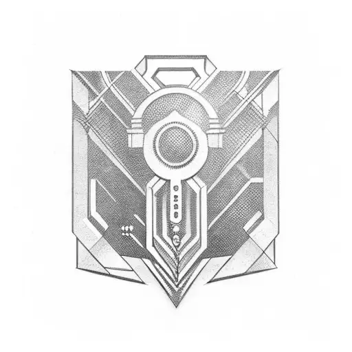 A futuristic interpretation of the Thor's hammer with mechanical elements tattoo design idea