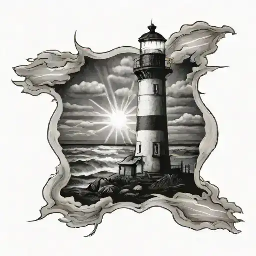 A tattoo design of a lighthouse with two beams of light shining out, representing the client's role as a guiding force for their family tattoo design idea