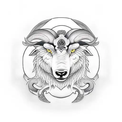 yin and yang sheep wolf tattoo design idea