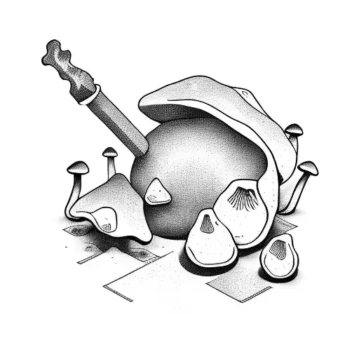 psilocybin molecule with mushrooms  tattoo design idea