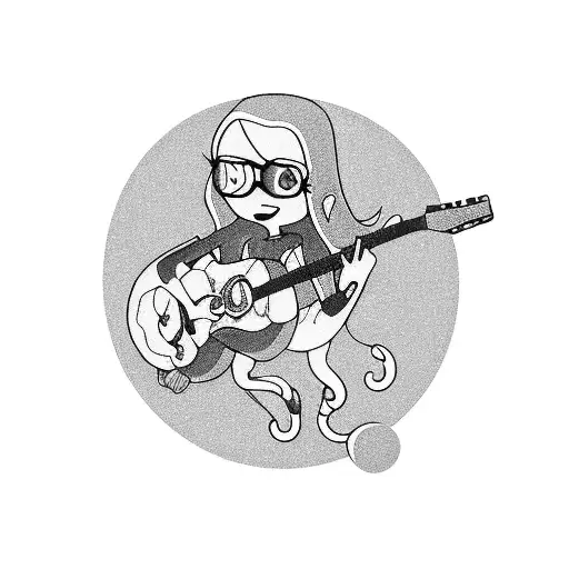 A tattoo of Marceline from Adventure Time playing a guitar in a blackwork style tattoo design idea