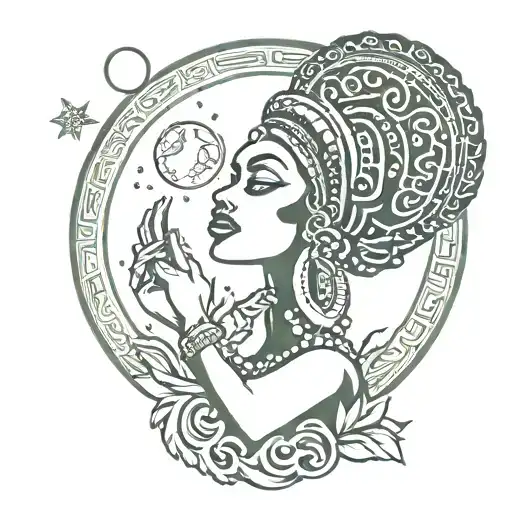 African goddess of life,beauty,moon tattoo design idea