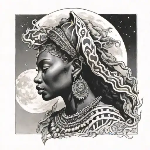 African goddess of life,beauty,moon tattoo design idea