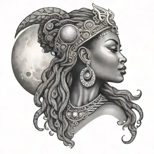 African goddess of life,beauty,moon tattoo design idea