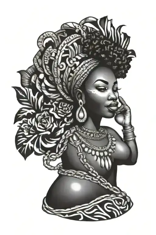 African goddess holding tattoo design idea