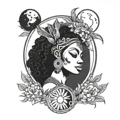 African goddess of life,beauty,moon tattoo design idea