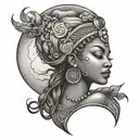 African goddess of life,beauty,moon tattoo design idea