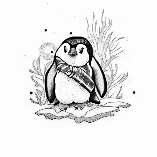 A granny penguin and a baby penguin tattoo design idea