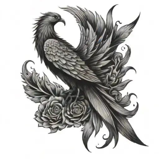 moon with phoenix bird tattoo design idea