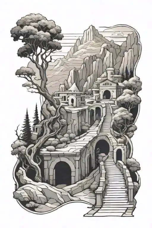 pathway in Mount Olympus tattoo design idea