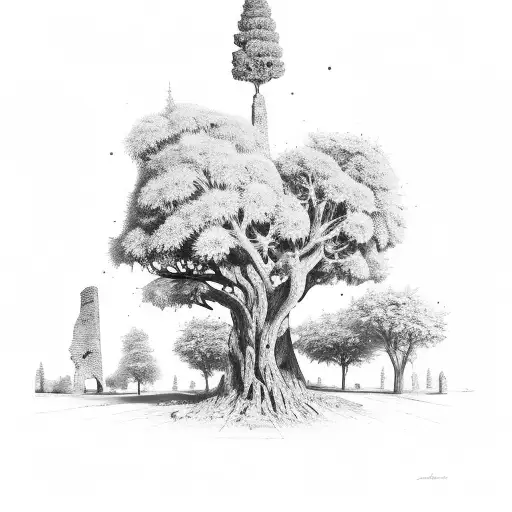 lebanese cedar tree with the baalbeck ruins tattoo design idea