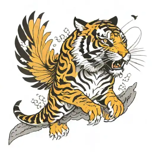 tiger and falcon flying tattoo design idea