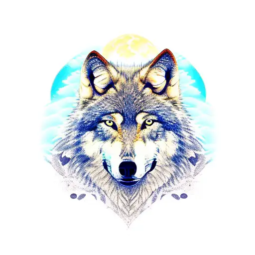 wolf with moon finishing  tattoo design idea