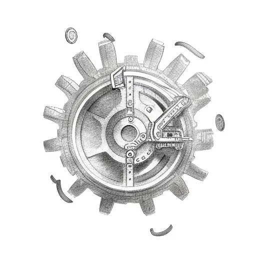 mechanical gear broken heart money chase tattoo design idea