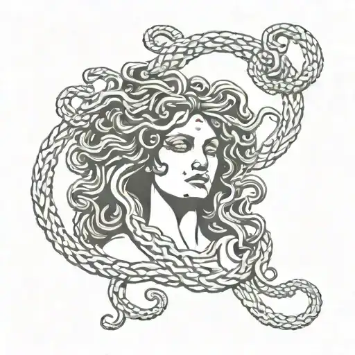 Crying Medusa would like to focus on Medusa’s head and shoulders and Medusa would be facing forward looking straight ahe tattoo design idea