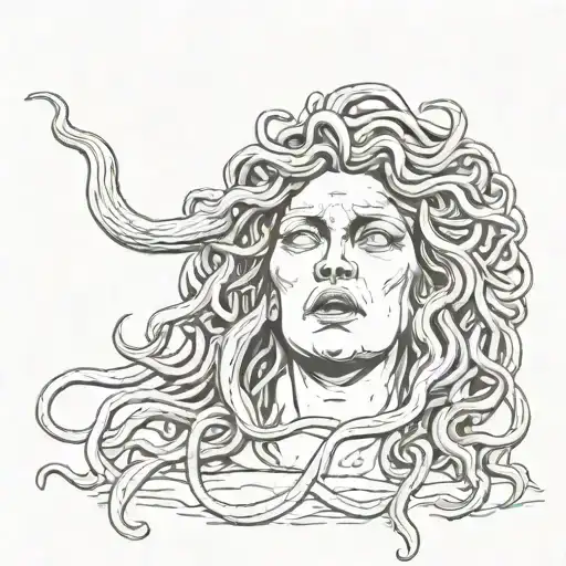 Crying Medusa would like to focus on Medusa’s head and shoulders and Medusa would be facing forward looking straight ahe tattoo design idea