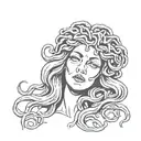 Crying Medusa would like to focus on Medusa’s head and shoulders and Medusa would be facing forward looking straight ahe tattoo design idea