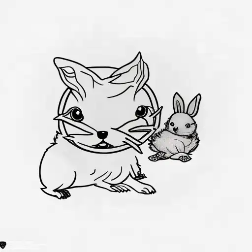 A minimalist tattoo combining the client's favorite childhood stuffed animals (dog, rabbit, and baby chick) tattoo design idea