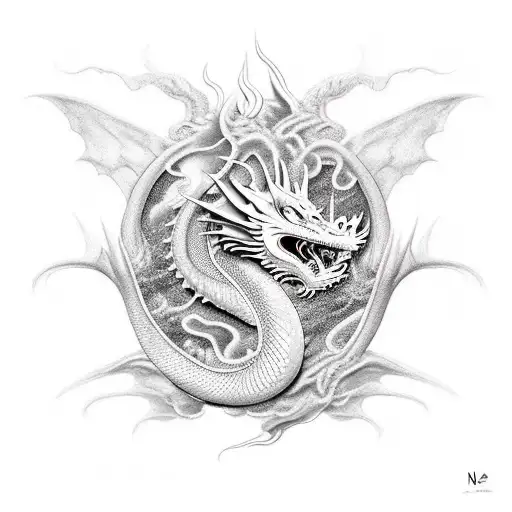 dragon around vajra tattoo design idea